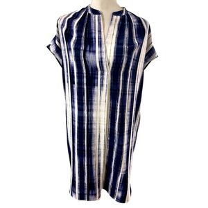 VINCE vneck Striped Blue White tunic mini Dress with pockets Size Small